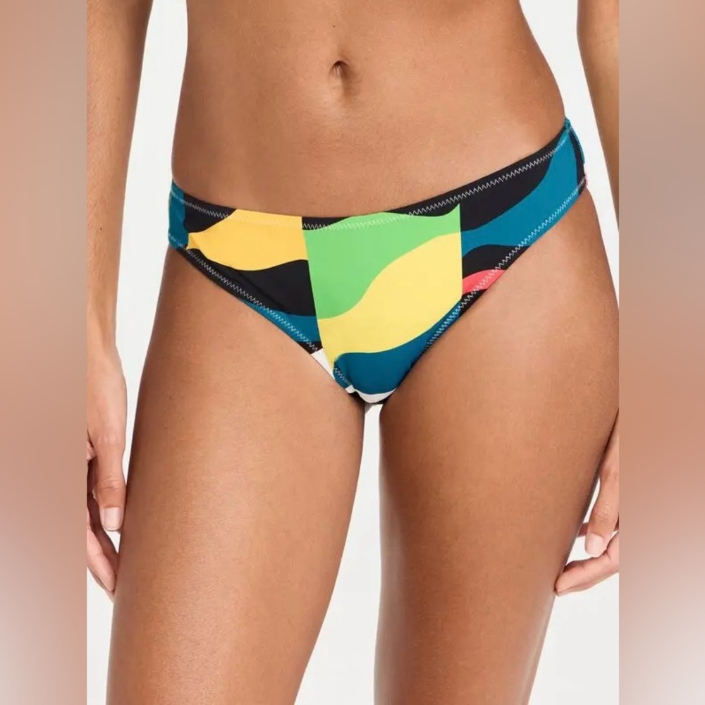 STAUD Multicolor Wave-Print Bikini Bottom in Yellow, Green, Blue & Black L70-511